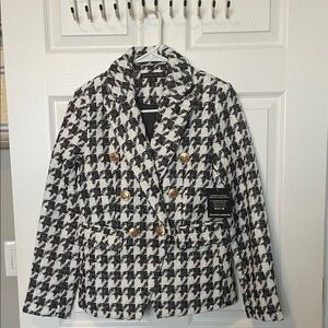 Boston Proper Houndstooth Blazer with Gold Buttons